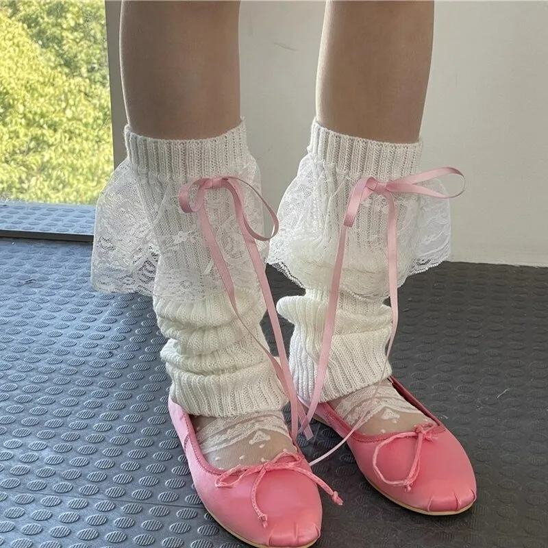 

Гетры с кружевной лентой для женщин, осень-зима, корейские японские милые гольфы в стиле Лолиты, носки JK, вязаные белые гетры для девочек