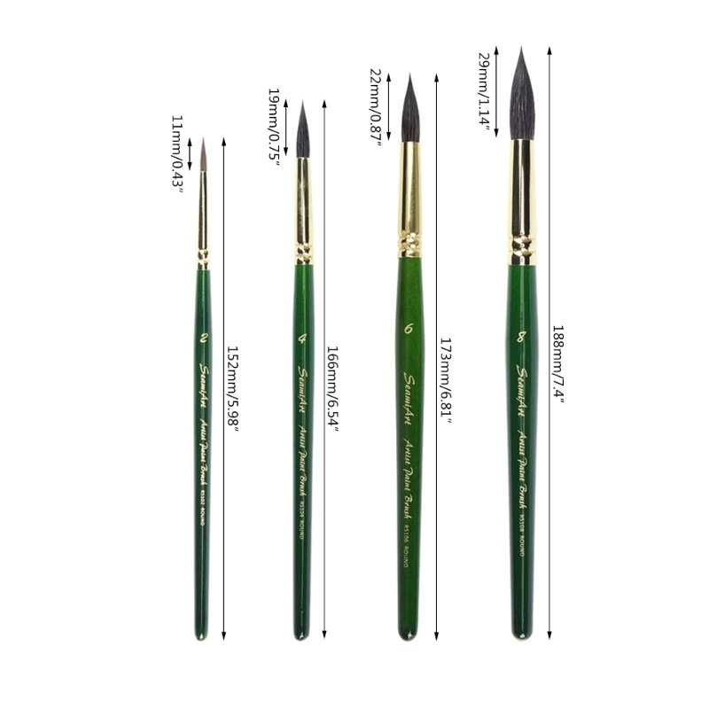 Pennelli professionali per acquerello in peli animali, mop, dettagli a punta fine rotonda