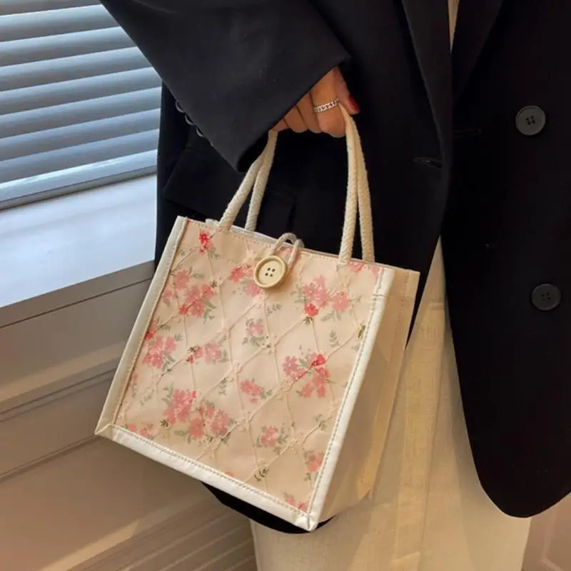 

Сумка для цветочной ткани в японском стиле для женщин сладкая повседневная сумочка с верхней ручкой для студентов.