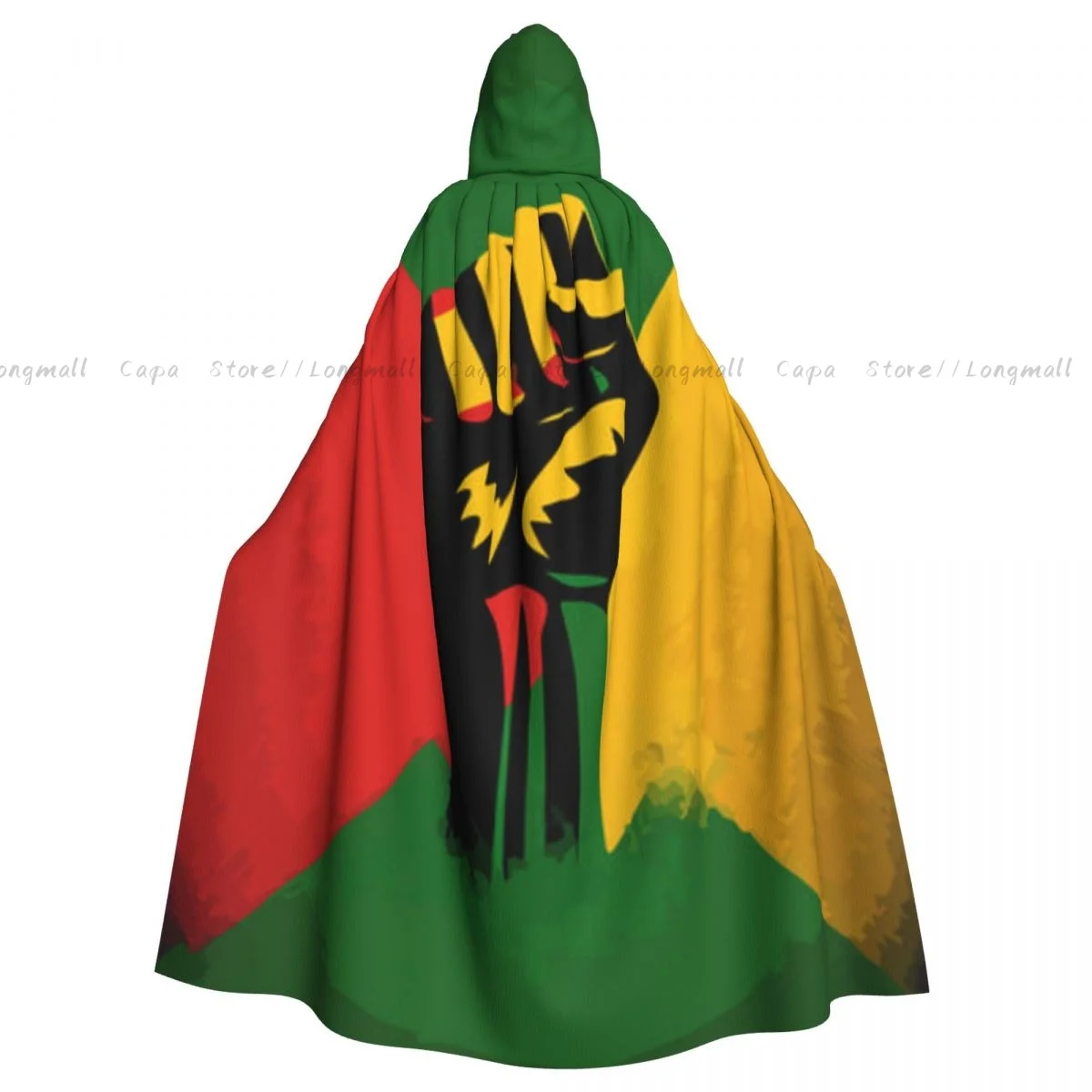 Clenched Fist With Pan African Colors Hooded Cloak Coat Halloween Cosplay Costume Vampire Devil Wizard Cape Gown Party