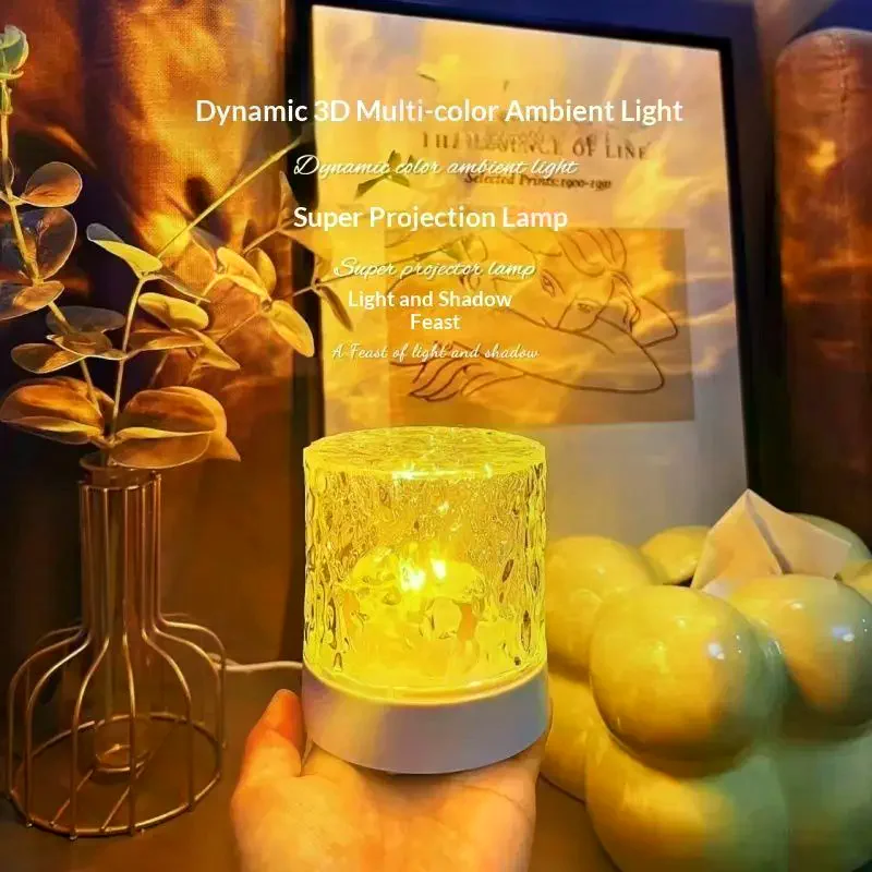 Dynamic 3D Water Ripple Projector Night Light Bedroom Ambient Lamp Xmas New Year Decoration Table Lamp Festival Gifts