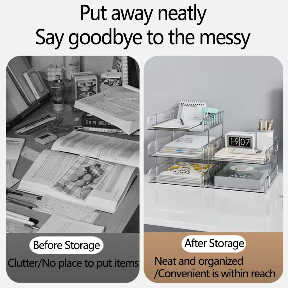 2/3 الطبقة واضح منظم سطح المكتب توفير المساحة دائم A4 ملف صينية تخزين قوي سعة كبيرة كتاب تخزين الرف الفصول الدراسية #3