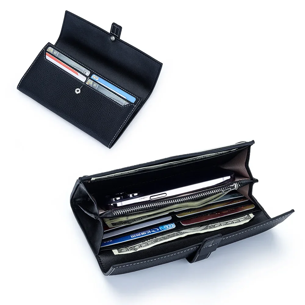 Women Money Holder and Card Organizer with Zipper Snap Clutch Wallet Lady Full Leather Color block Long Wallet Money Clips