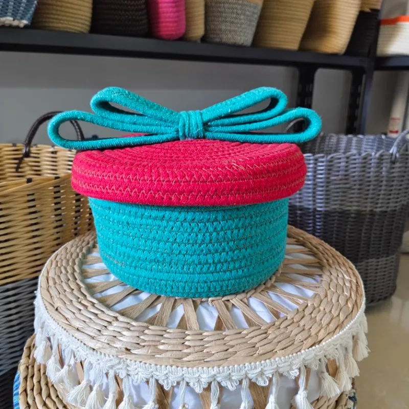 Laundry Basket Storage Handmade Weaving Splicing Kitchen Organizer Organizer Cute Christmas Gifts Storage Basket Fruit Basket