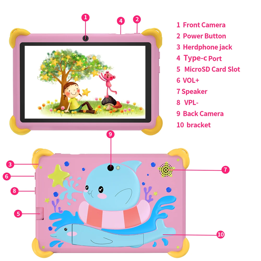 2024 Nieuwe Bdf 7 Inch Android Kids Tablet Google Play Quad Core 32Gb Rom Dubbele Camera Bluetooth 5G Wifi Tablets Kindercadeaus