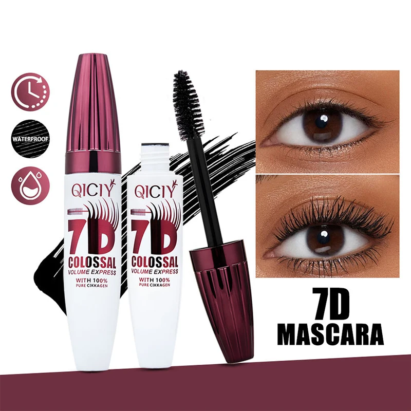 Máscara de pestañas 7D resistente al agua, engrosamiento, alargamiento, fibra líquida, rizado, extensión de pestañas rizadas de larga duración, sin manchas, cosméticos