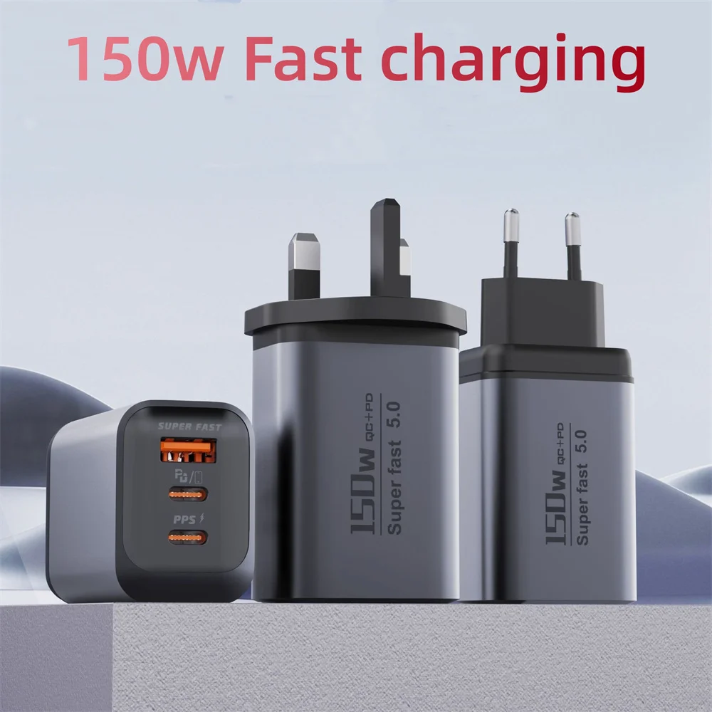 Total 150W USB Type C Multi Port Quick Charge 3.0 Fast Charger PD Mobile Phone Wall Charger Travel Adapter for iPhone 17 Xiaomi