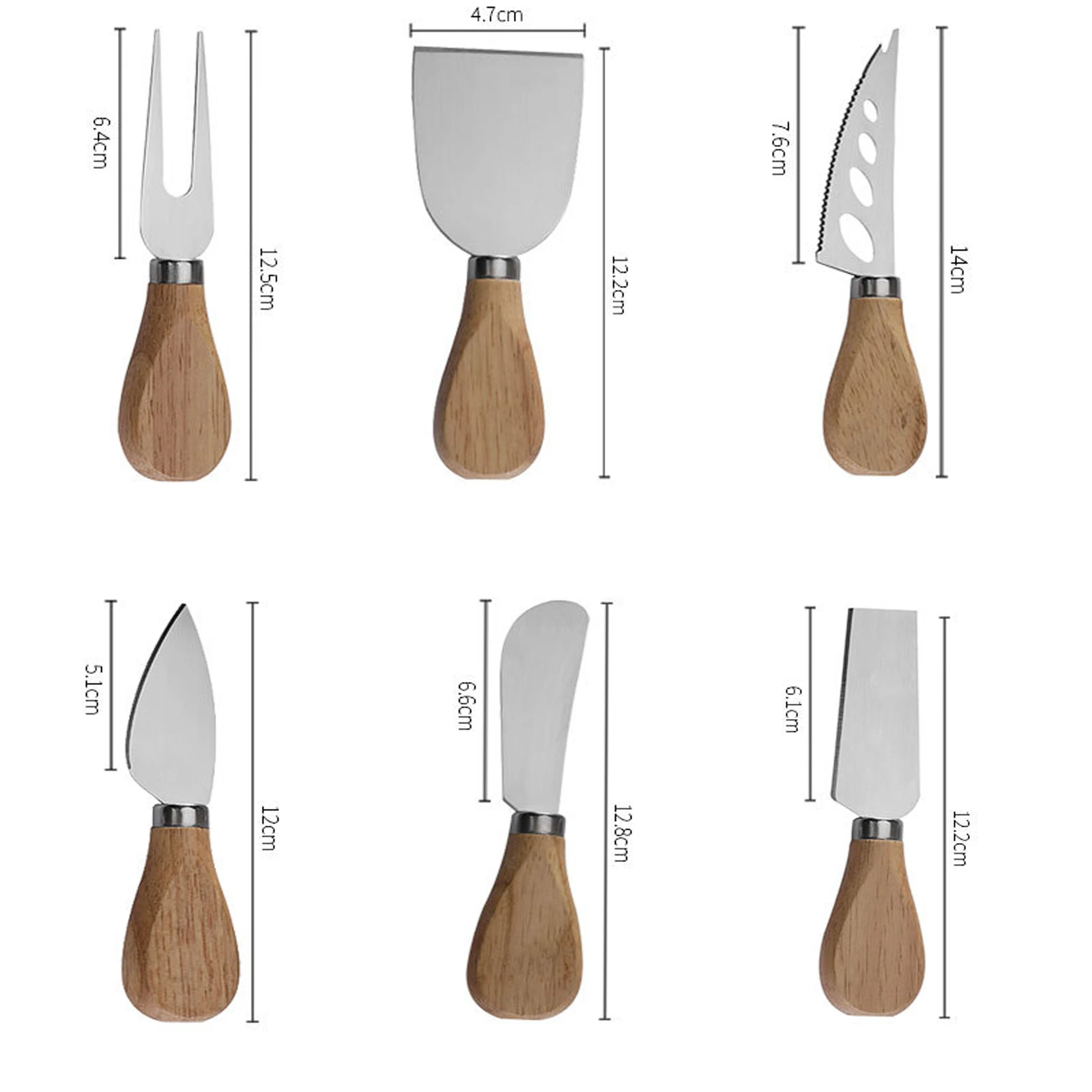 6-Piece Wooden Handle Stainless Steel Cheese Knife, Cheese Knife, Butter Knife, Pizza Knife, Cheese Fork, Butter and Cream