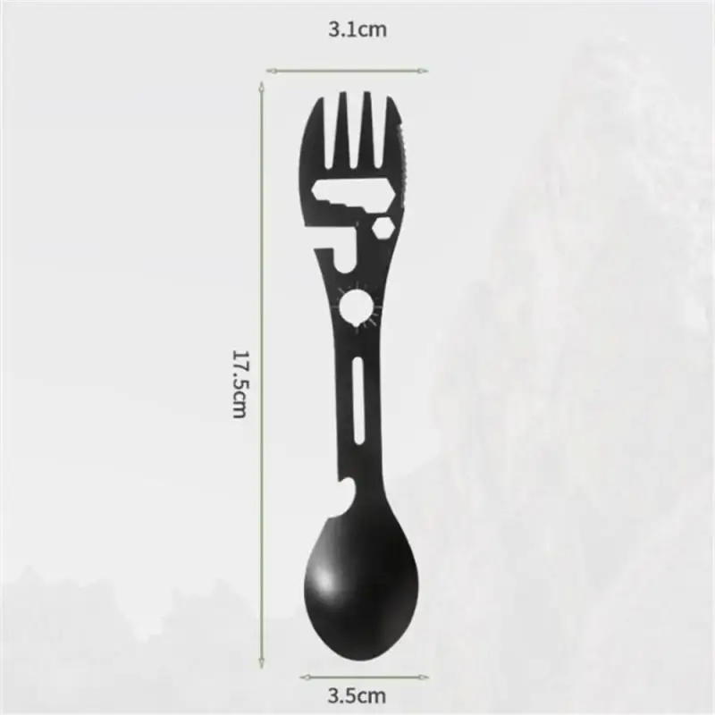 Outdoor Camping Stainless Steel MultiFunction 9 In 1 Integrated Spoon Fork Tableware Dishware Picnic Cutting Knife Bottle Opener