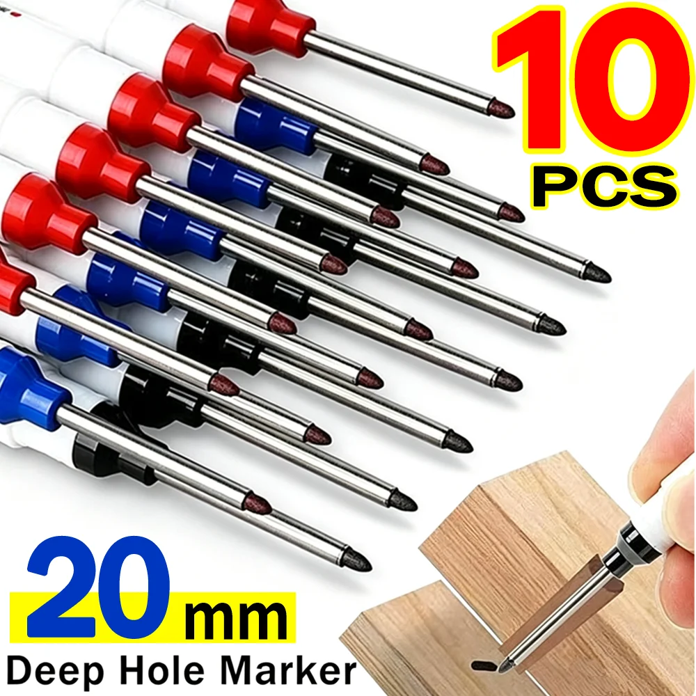 20mm Double-Tip Deep Hole Long Head Nib Markers Red Black Blue Pen for Waterproof Bathroom Woodworking Decoration Multi-Purpose