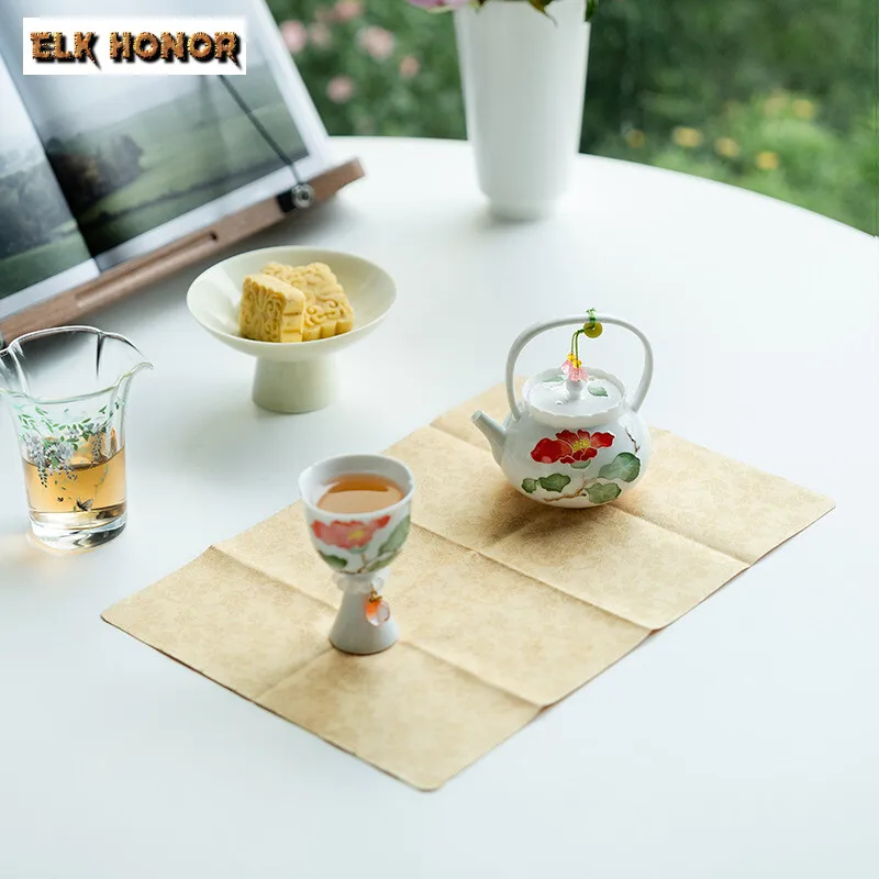 Chinese Printed Double-sided Water Absorbing Tea Towel Tea Table Mat Teapot Cleaning Napkins Heat Insulated Pad Cha Accessories