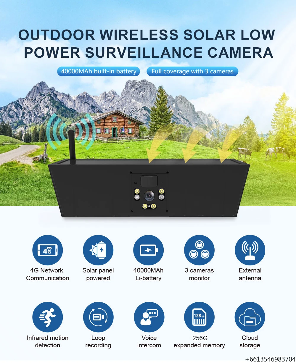 OEM Outdoor Low Power Consumption 4G Solar Powered Battery Surveillance Cameras Motion Detection Two-Way Audio Night Vision CCD