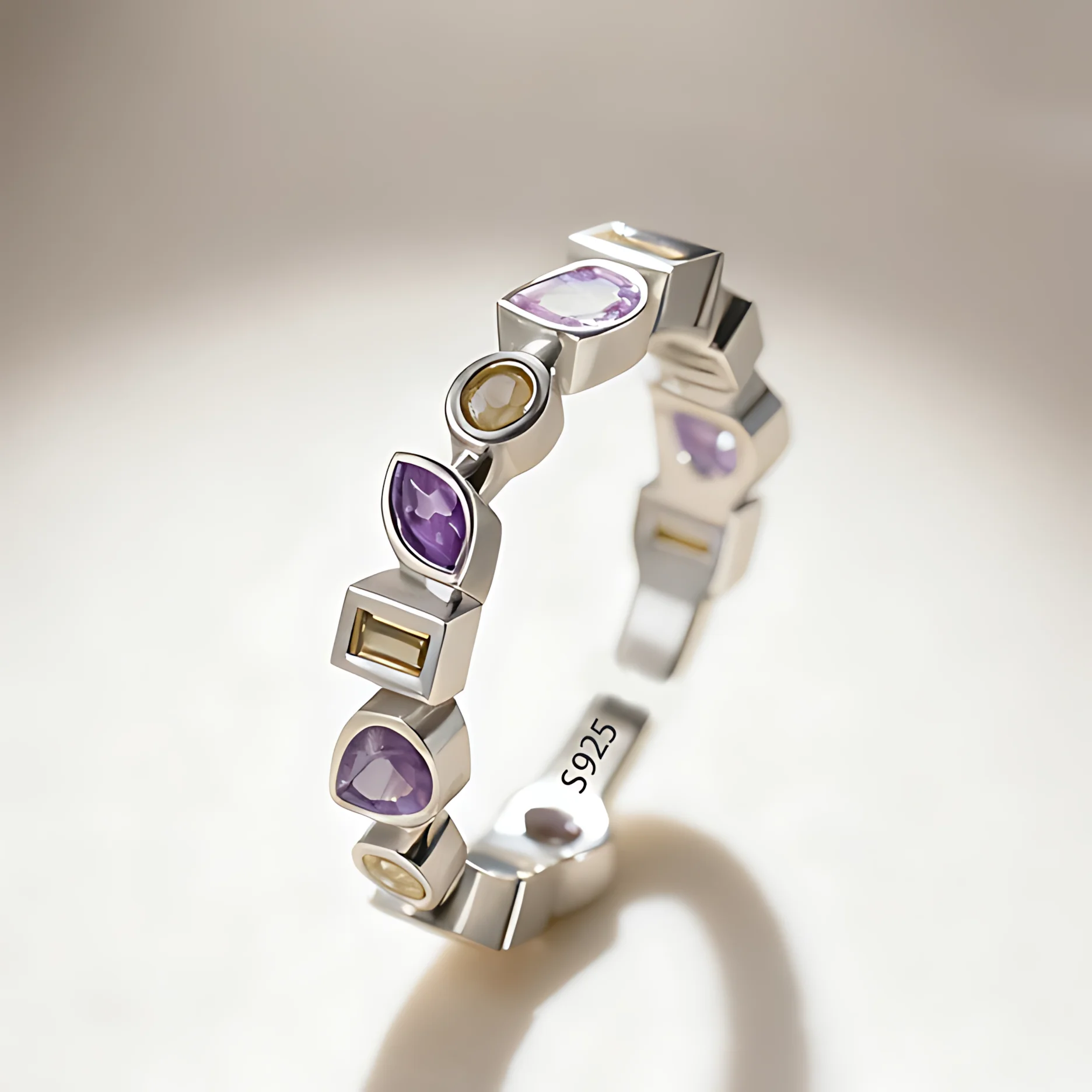 Women's 925 Sterling Silver Double Layer Geometry Ring