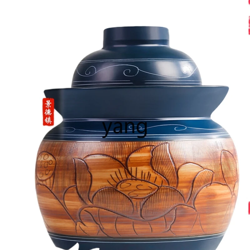 Yjq Pickles Ceramic Household Covered Earthenware Jingdezhen Pickled Pickles Pickles Earthen Jar