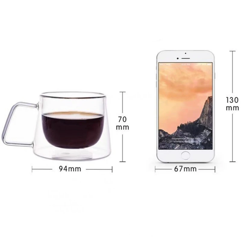 200ml Transparent Double Wall Glass Coffee Mug with Handle Heat-resistant Espresso Cup Latte Cappuccino Tea Water Cup Breakfast