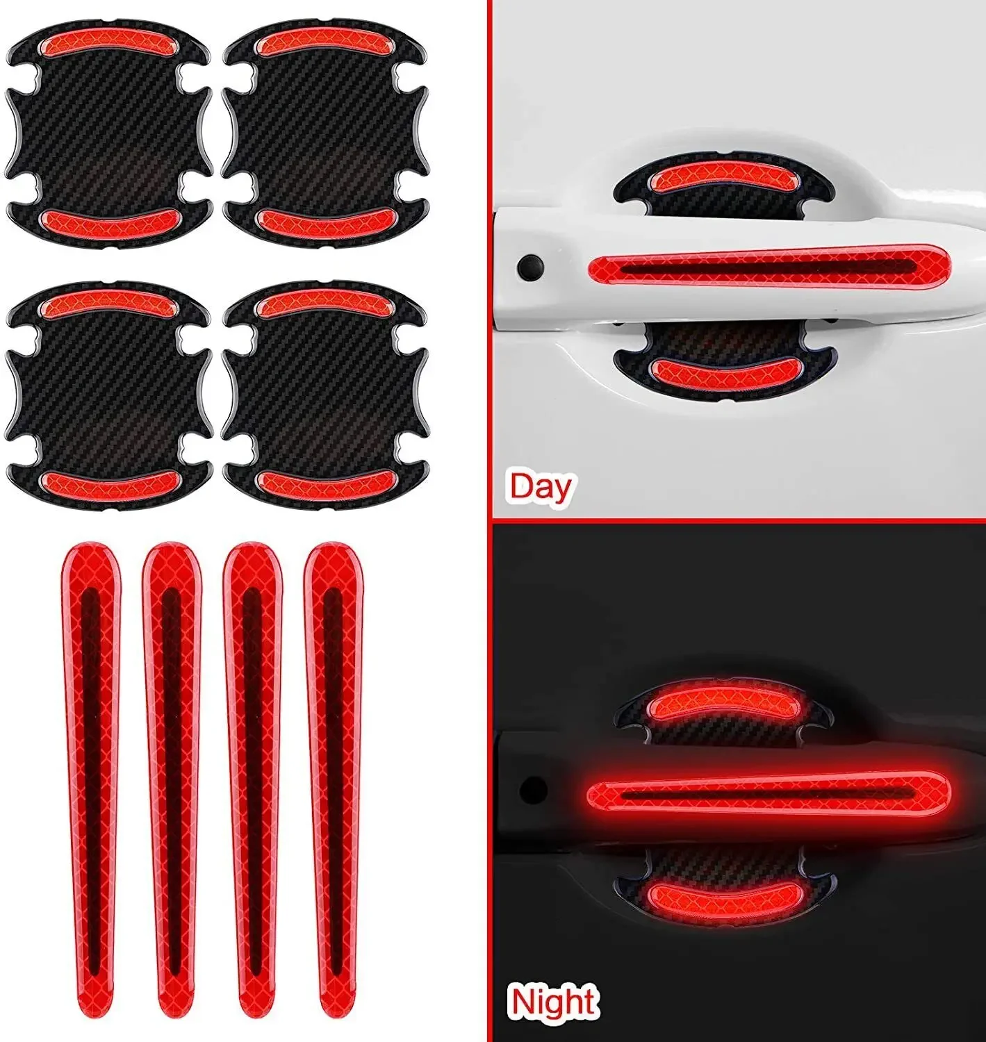 

8pcs Reflective Stickers Carbon Fiber Car Door Handle Protector Film Anti-Scratch Badge Decor Decals Accessories
