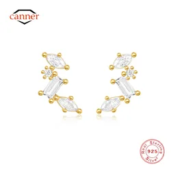 CANNER 925 Sterling Silver Horse's Eye Square Zircon Stud Earrings For Women 18K Gold Ins Simple Earrings Fine Jewelry Gift