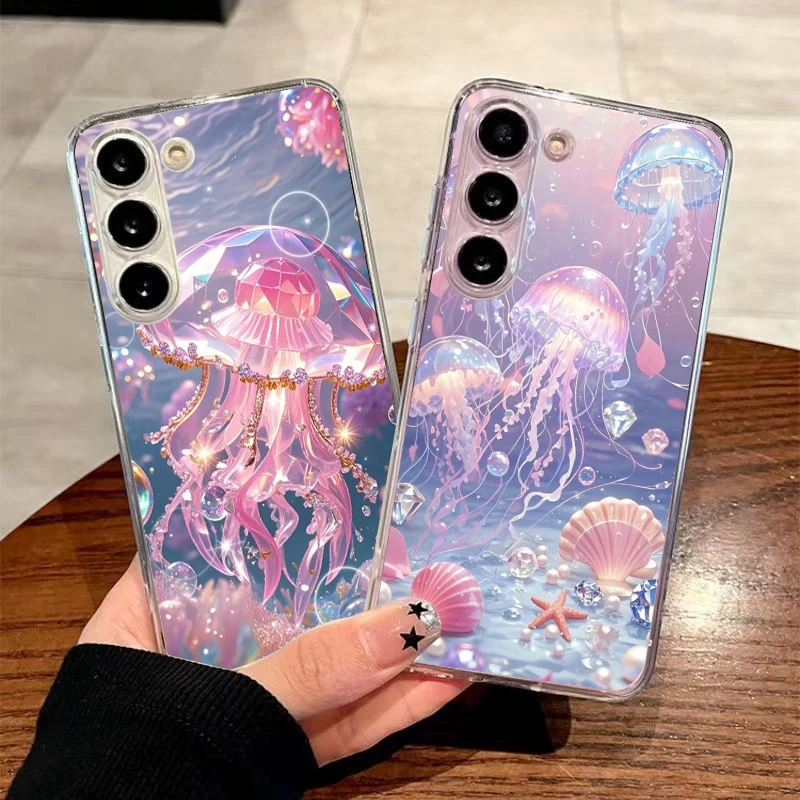 Transparent Phone Case for Samsung Galaxy A16 A14 A12 A22 A24 A37 A56 A57 A42 A30 A40 5G Soft TPU Cover Jellyfish Present Fundas