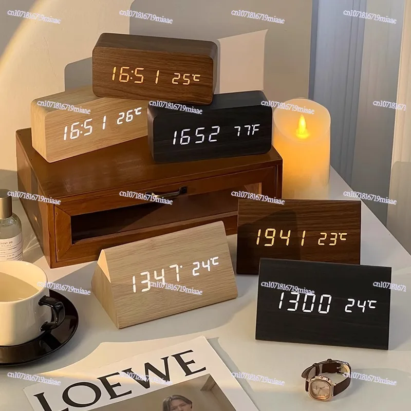 Jam Elektronik LED Kayu Pendulum Desktop Digital Jam Alarm Senyap Bercahaya