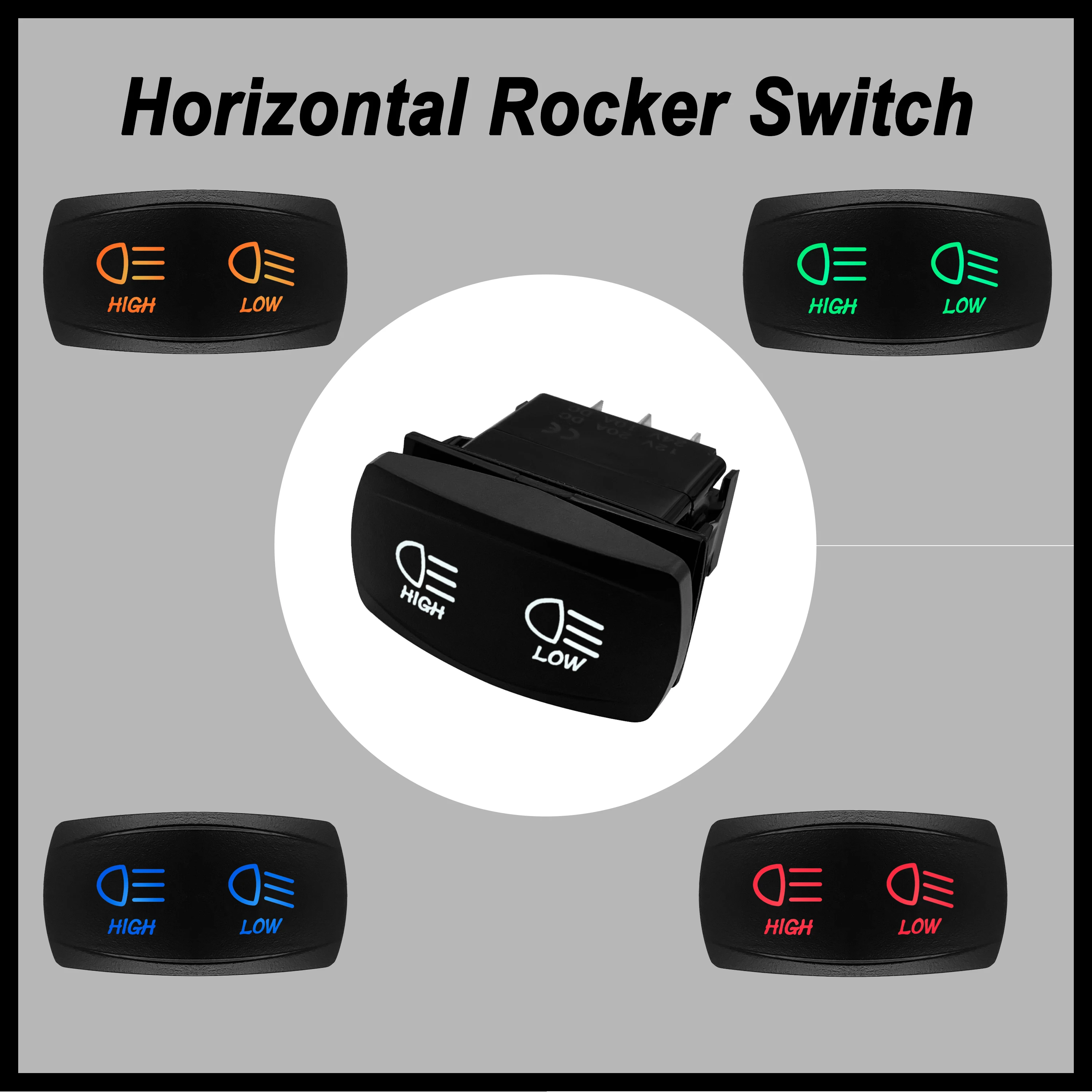 Horizontal Rocker Switch HIGH LOW 7 Pin DPDT ON OFF ON 3 Positions Dual Led 12V 20A Marine Car Truck Off Road Universal