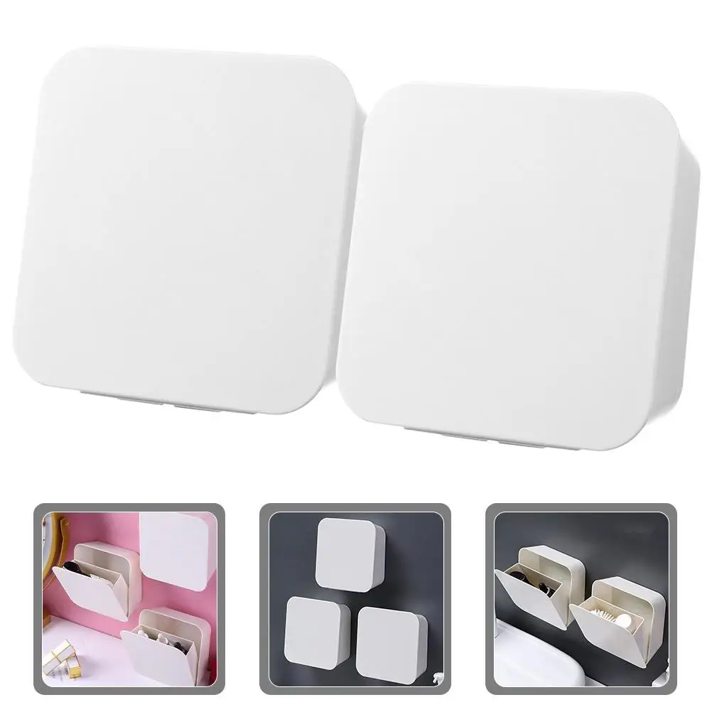 2 Pcs Wall Storage Boxes Plastic Material Easy Installation Bathroom Vanity Punch Organizers