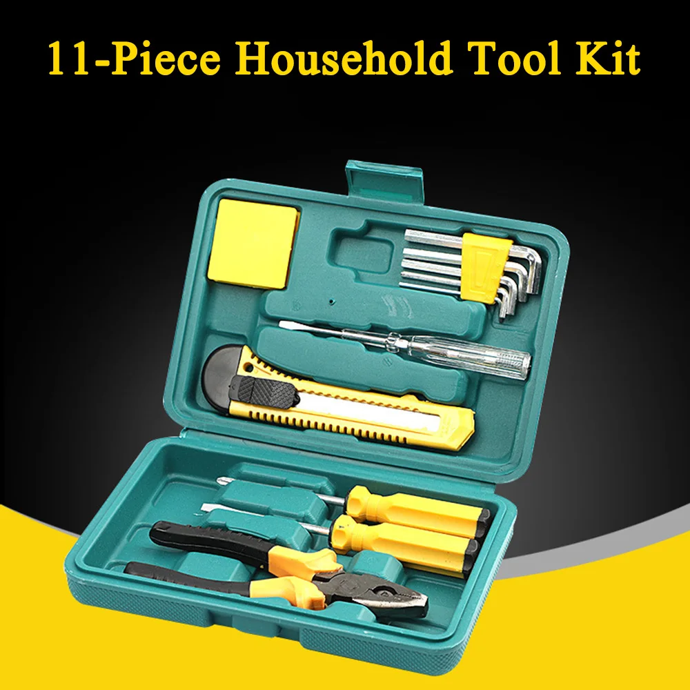 12Pcs Tool Set General Household Hand Tool Kit with Plastic Toolbox Storage Case Basic House DIY Tool Kit Set for Home Garage