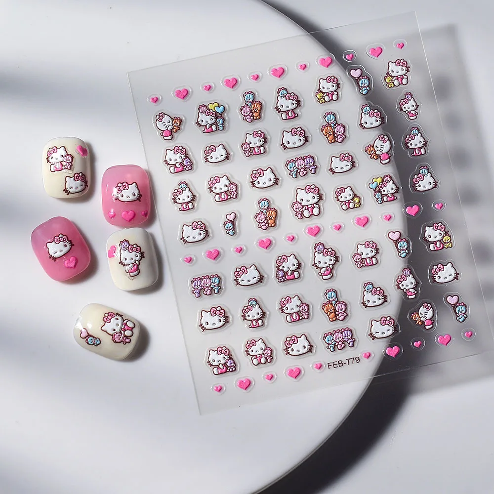 

5D Embossed Cartoon Nail Stickers Kawaii Kuromi Nail Decoration Stickers For Nails DlY Anime My Melody Stickers Press On Nails