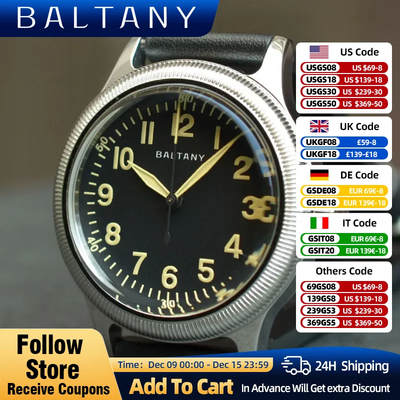 Baltany Vintage A11 Military Watch Hami Khaki Field Pioneer Homage Sapphire NH38 Us Army Retro Automatic Mechaincal Watches Men