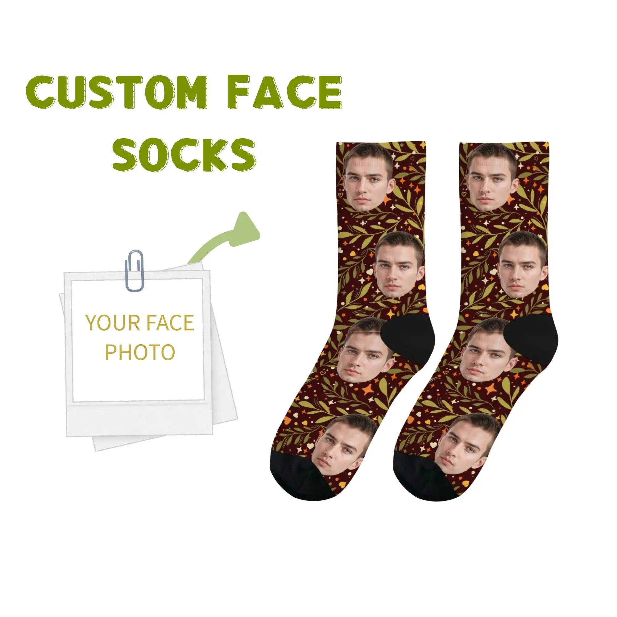 

Fall Family Party Custom Face Socks Autumn Leaves & Brown Floral Design Funny Gift for Harvest Gatherings Memory & Daily Wear