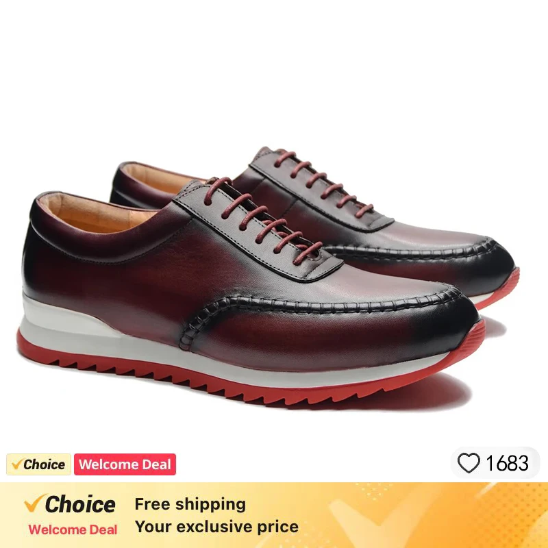 Luxury Brand Designer Men's Sneakers Original Genuine Leather Hand Painted Casual Business Social Shoes Male Outdoor Oxfords