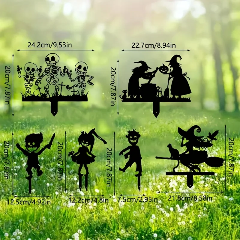 CIFBUY Metal Wall Art Halloween Witch Skeleton Yard Stake Decor Outdoor Garden Sign with Bats Pumpkins Durable Spooky Decoration