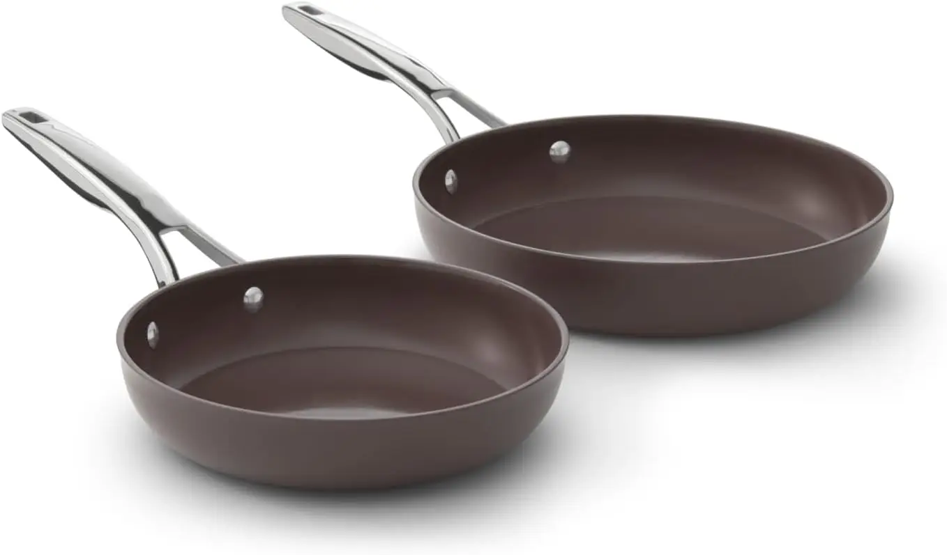 Premier Ceramic Nonstick 8 inch and 10 inch Frying Pan Set, Durable Ceramic Pans for Searing, Sauteing, Long Lasting PFAS-Free Cookware, Dishwasher Safe