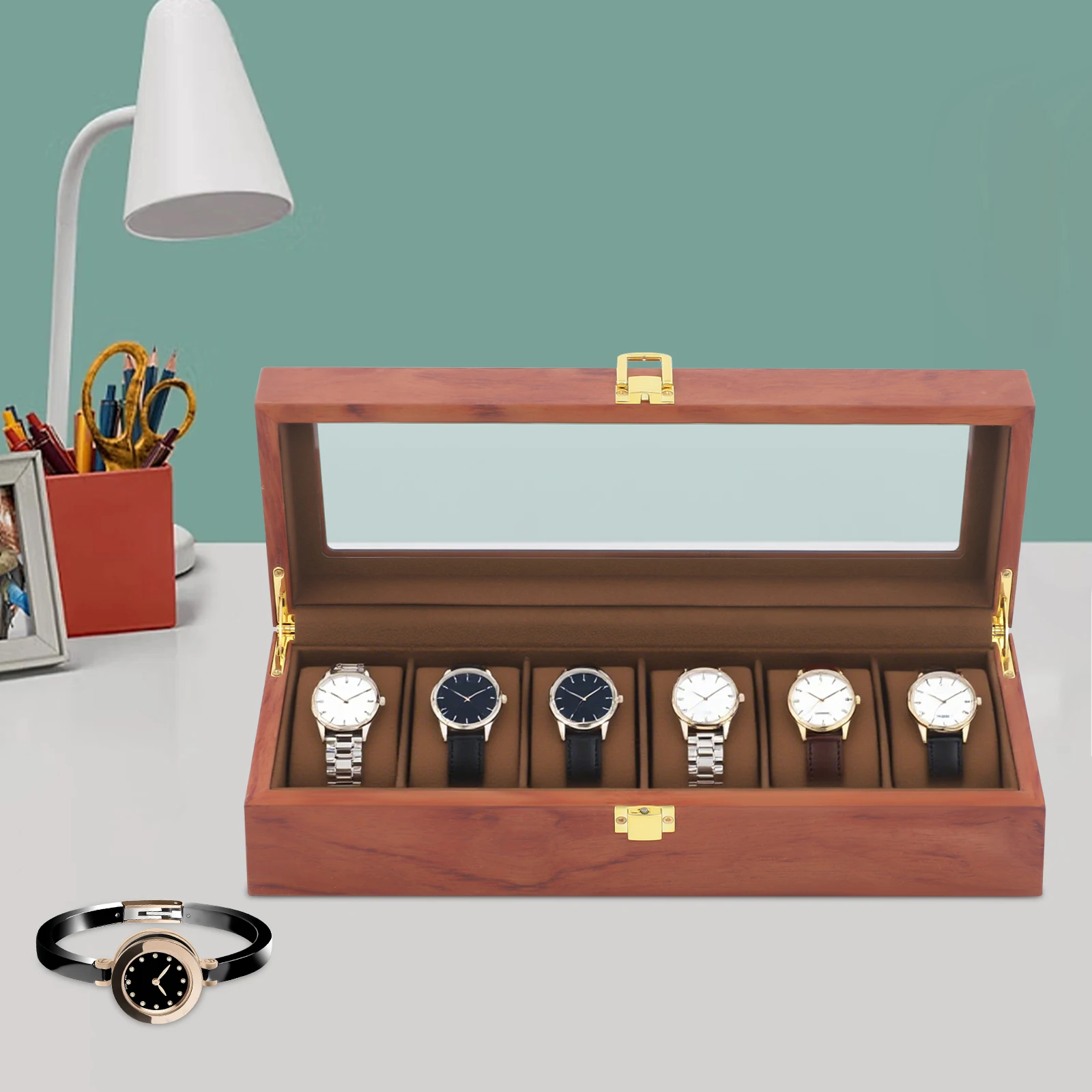 

Коробка для хранения часов с 6 отделениями - футляр для хранения ювелирных изделий и часов, для хранения часов, браслетов, запонок