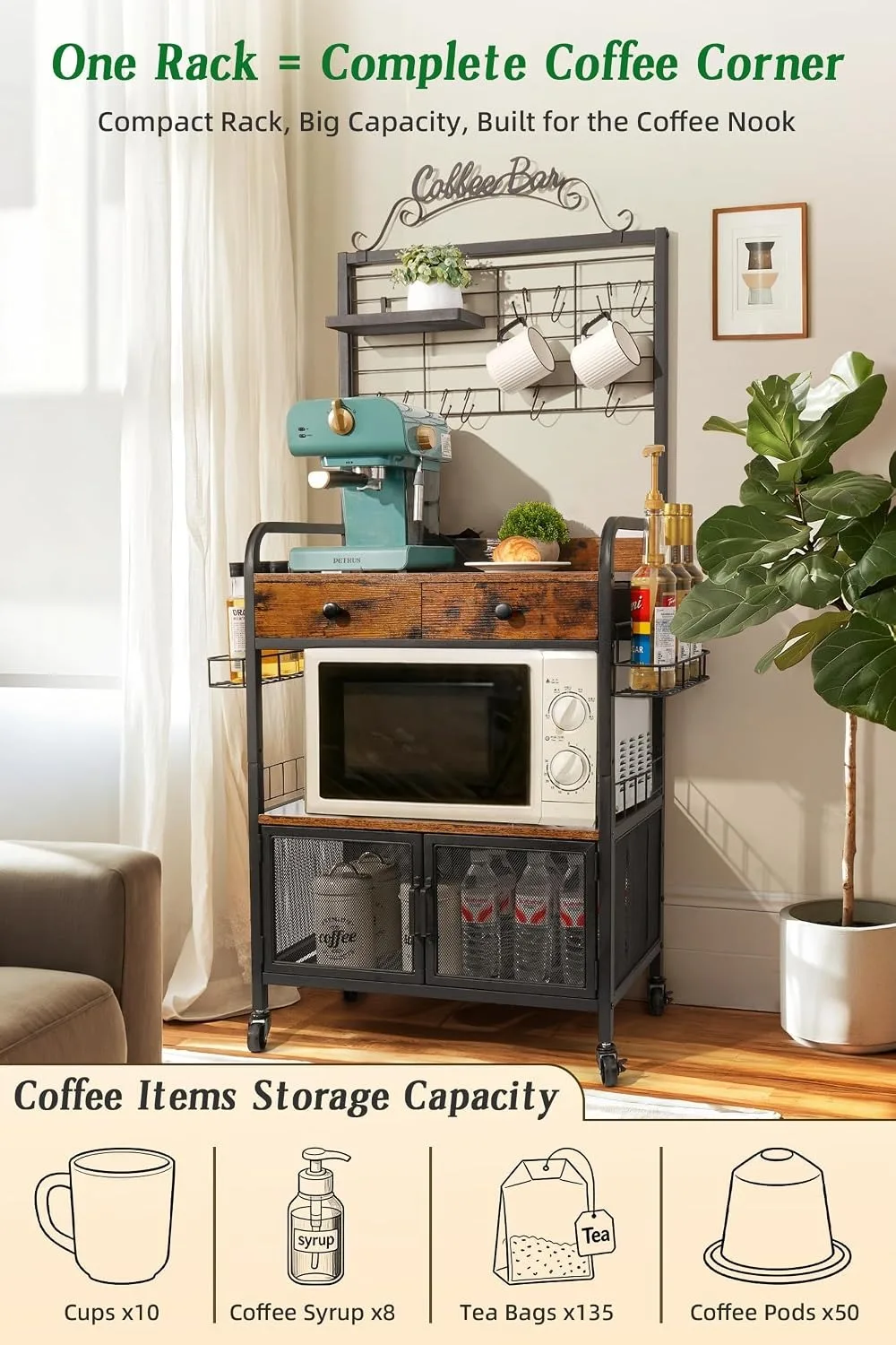 Rolling Coffee Bar Cart for Sm - Coffee Tea & Jane 리뷰 및 가격