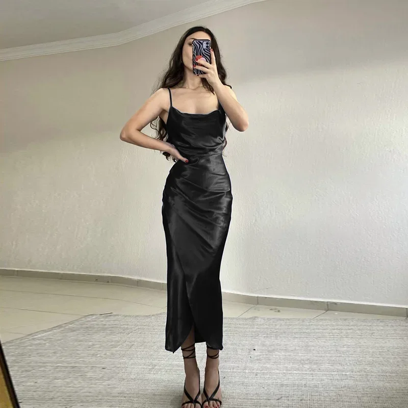 2025 Summer New Satin Women's Bodycon Dress Korean Fashion Sexy Dress Women Elegant Sleeveless Evening Dresses Y2k