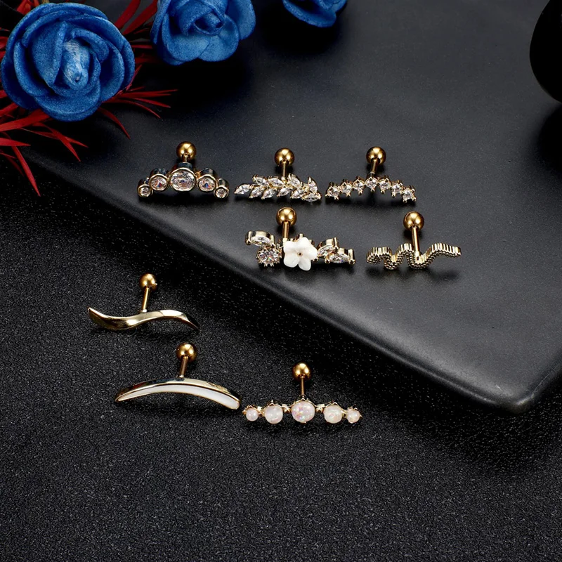 An 8-piece set of Mountaineer stainless steel cartilage stud earrings can perfectly decorate your ears in any combination