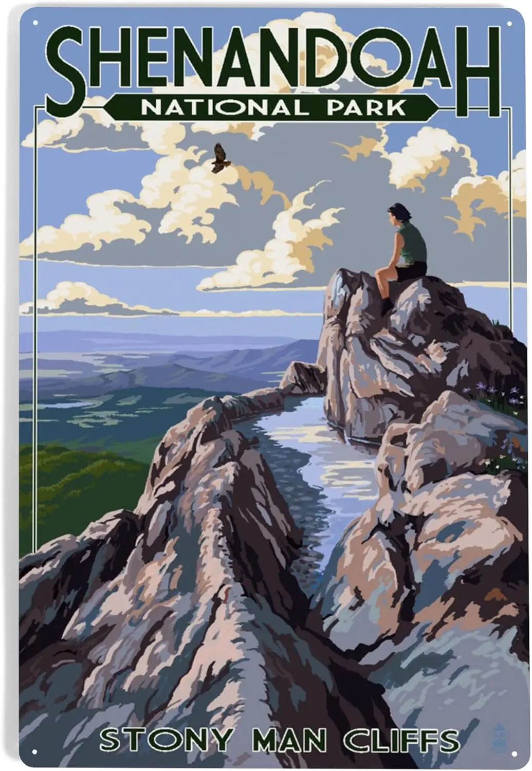 Lantern Press 12x18 Inch Metal Sign, Shenandoah National Park, Virginia, Stony Man Cliffs View