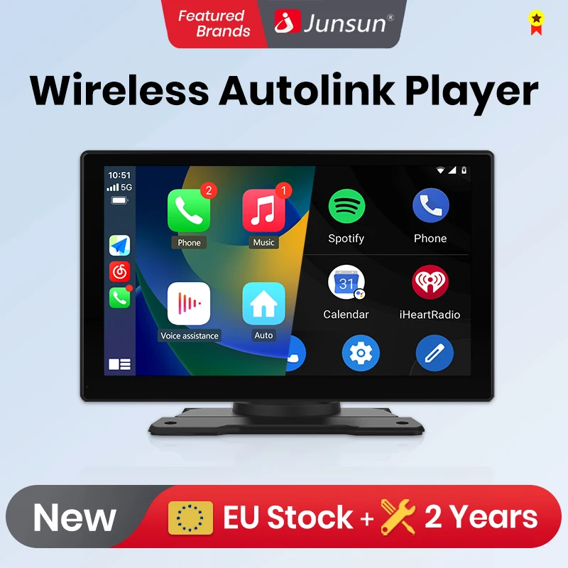 Junsun 9” Car Portable Tablet Wireless CarPlay Android Radio Bluetooth Navigation Touch Screen Car Multimedia Player GPS