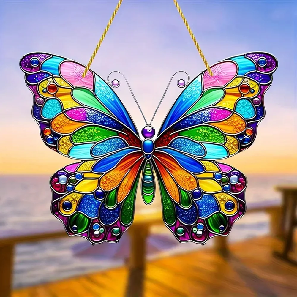 Colorful Butterfly Suncatcher - Irregular Acrylic Insect Theme Hanging Decoration for Home, Wall, and Wreath Centerpiece