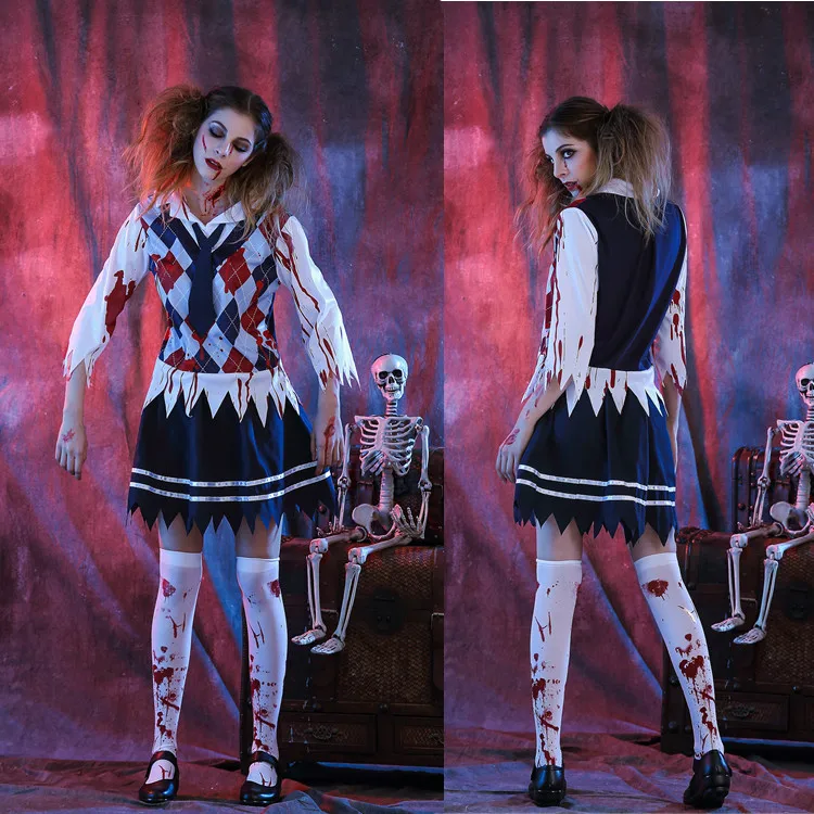 

2017 Halloween Role-playing Costume Long Sleeve Zombie Devil Student Uniform Code Size Ethnic Stage Costume Women's Fashion