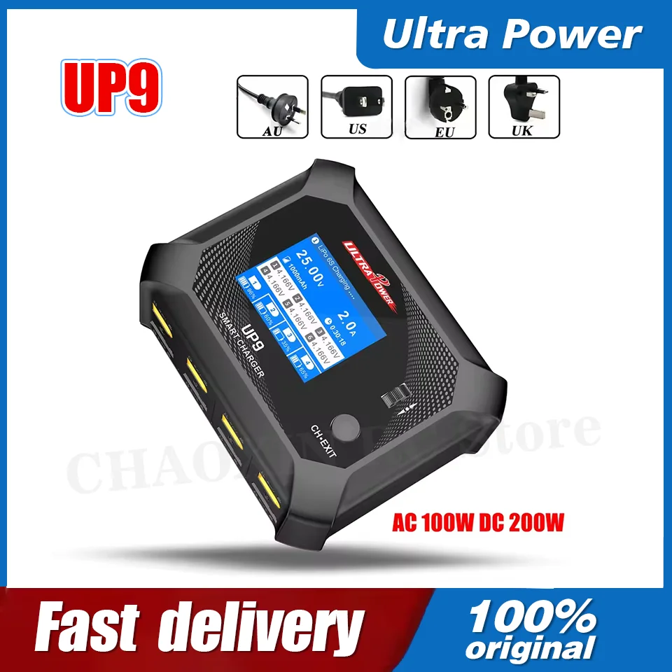 UltraPower UP9 LCD Smart Battery Balance Charger AC 100W DC 200W Four Channel Discharger for Lipo LiHV Lilon LiFe NiMH RC Model