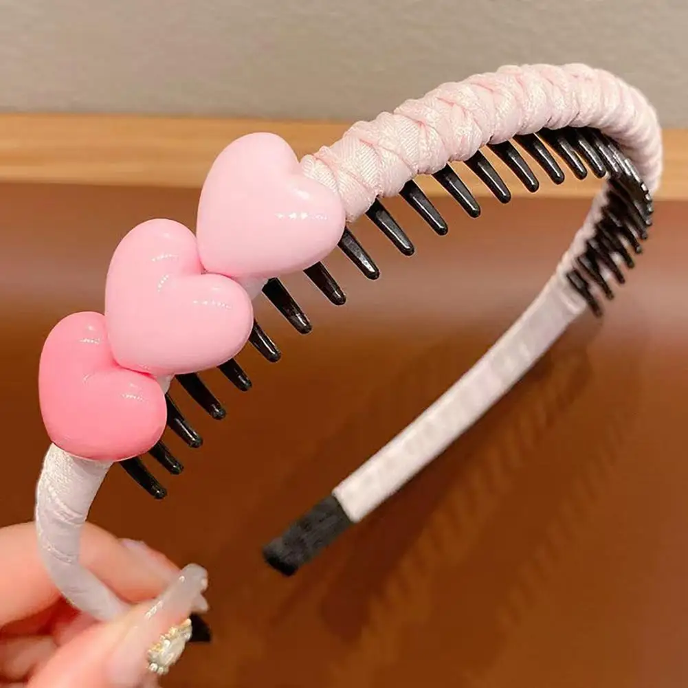 Flexible Kids Hair Hoop Baby Headband with Anti-slip Toothed Comb Soft 3d Heart Flower Hair Hoop for Comfortable for Skin