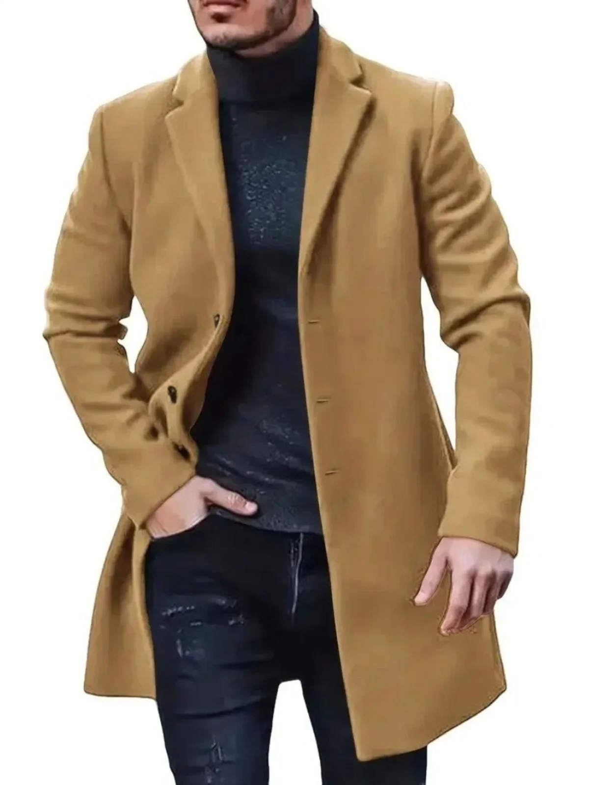 

Повседневная длинная ветровка, куртка с откидным воротником, пальто средней длины, верхняя одежда для мужчин, подходит для осеннего сезона, простой Sle