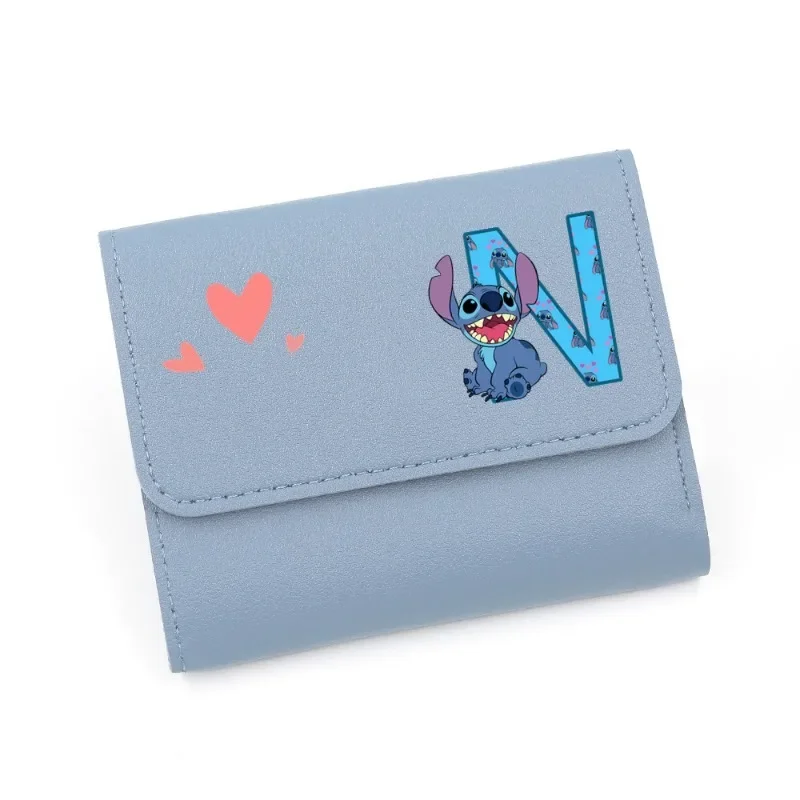 Carteira de couro PU para mulheres, bonito Mini Hasp, titular do cartão de crédito, porta-moedas feminino, letras A-z, bolsas curtas, Lilo & Stitch, novo