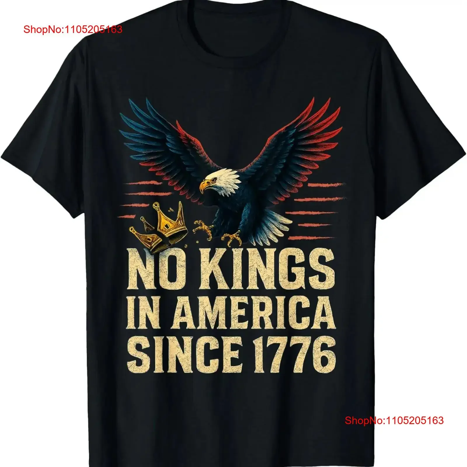 No Kings in America Since 1776 Patriotic Eagle T Shirt vintage Washed Stretched designer clothes Slightly Casual Stylish