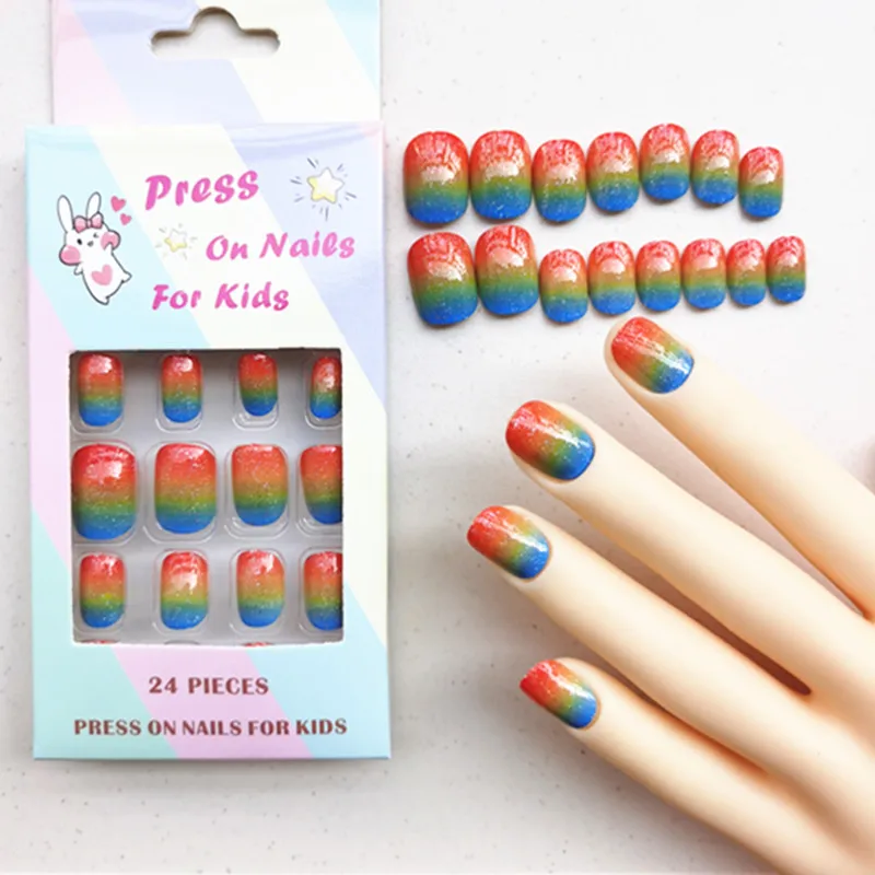 

Rainbow Child’s nails Adorable daughter love kids loved False Nails Great gift Super Cute Fit 24pcs with Pre-glue Sticker