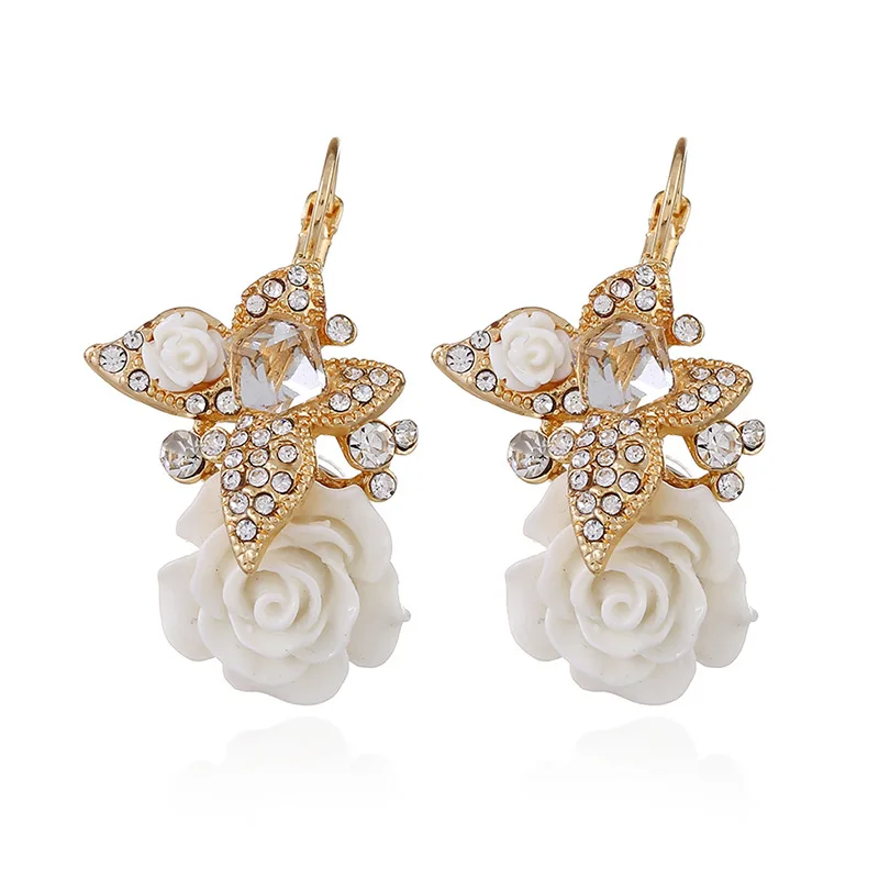 Milangirl Vintage Resin Rose Flower Earrings for Women Exquisite Rhinestone Butterfly Stud Earrings Fashion jewelry
