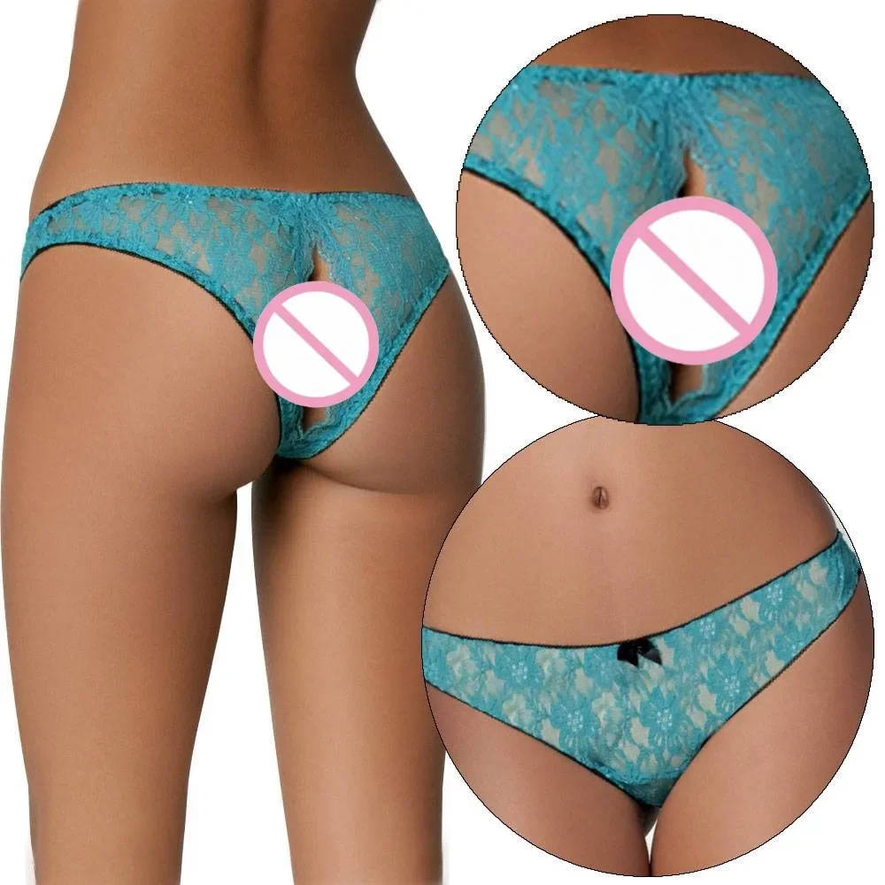 Sexy Lingeries for Woman Erotic Panties Thong Open Crotch Panties Low Waist Thong Breathable Briefs Women Lace Sheer G-string