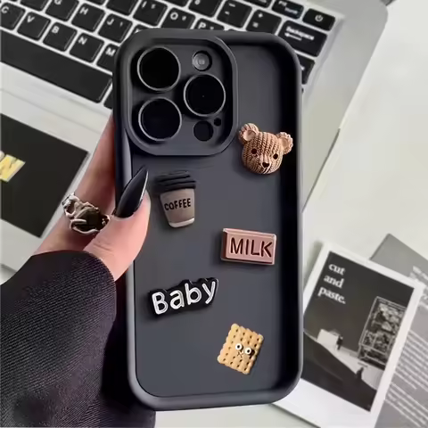 DIY Bear Coffee Soft Case For Samsung S25 S24 Ultra S23 S22 Plus S21 S20 FE A55 5G A54 A53 A52 A35 A34 A33 A25 A16 A15 A13 Cover