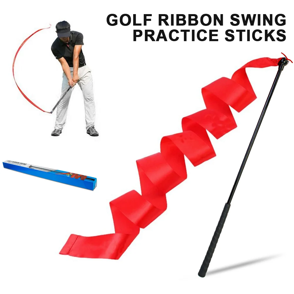 CRESTGOLF Golf Swing Trainer Stick with Red Ribbon Portable Practice Golf Accessories